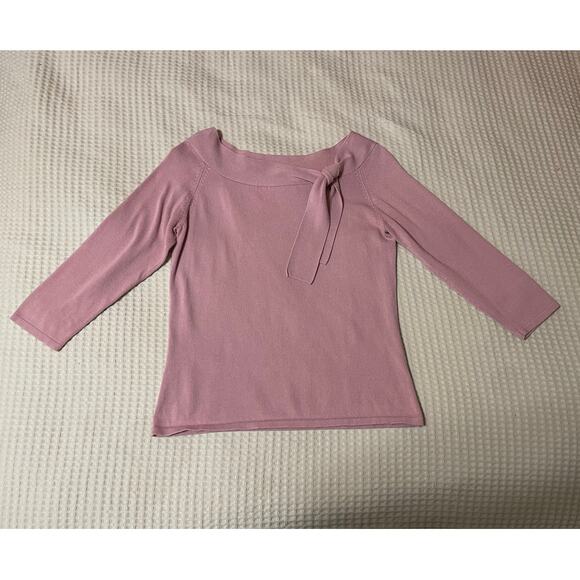 VTG Fred David Side Neck Tie Open Neckline 3/4 Sleeve Purple Blouse Size Medium - Picture 4 of 11